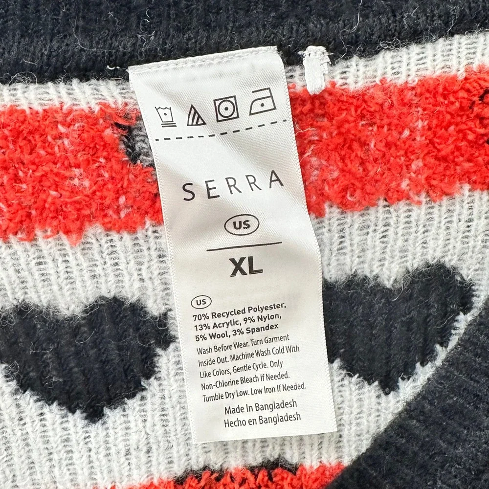Serra Women XL Cardigan Black Red White Heart Lovecore Romantic V-Neck Sweater